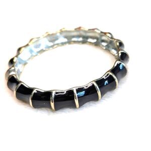 Sequin Brand Black and Gold Bamboo Motif Enameled Hinged Bracelet
